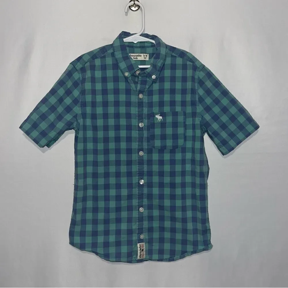 Abercrombie Blue & Turquoise Plaid Short Sleeve Button Down Shirt